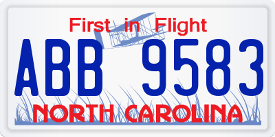 NC license plate ABB9583