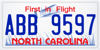 NC license plate ABB9597