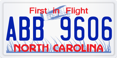 NC license plate ABB9606