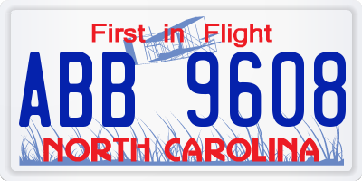 NC license plate ABB9608