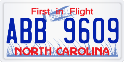 NC license plate ABB9609