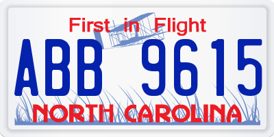NC license plate ABB9615