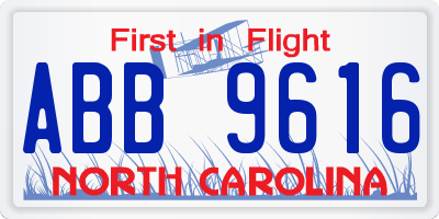 NC license plate ABB9616