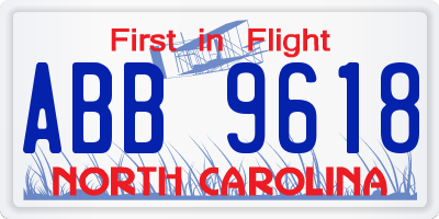 NC license plate ABB9618