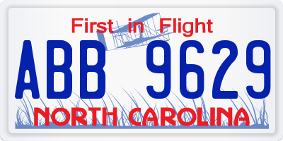 NC license plate ABB9629