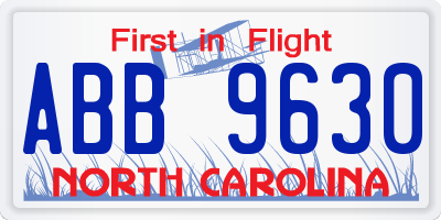 NC license plate ABB9630