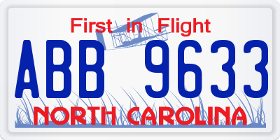 NC license plate ABB9633