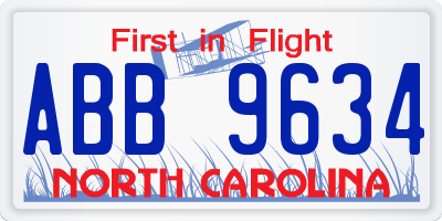 NC license plate ABB9634