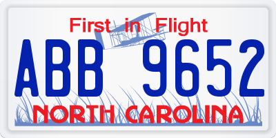 NC license plate ABB9652