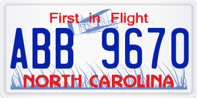 NC license plate ABB9670