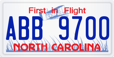 NC license plate ABB9700
