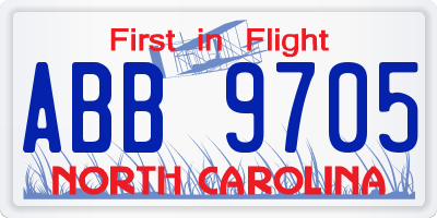 NC license plate ABB9705