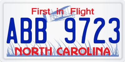 NC license plate ABB9723