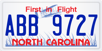 NC license plate ABB9727