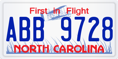 NC license plate ABB9728