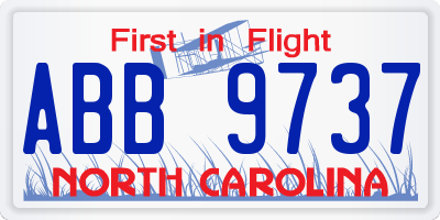 NC license plate ABB9737