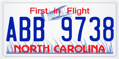 NC license plate ABB9738