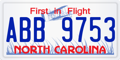 NC license plate ABB9753