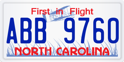 NC license plate ABB9760