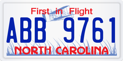 NC license plate ABB9761