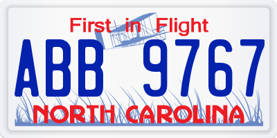 NC license plate ABB9767