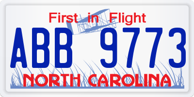 NC license plate ABB9773