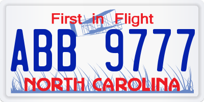 NC license plate ABB9777