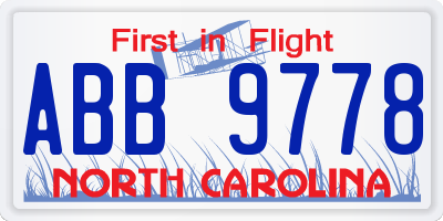 NC license plate ABB9778