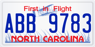 NC license plate ABB9783
