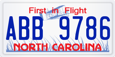 NC license plate ABB9786