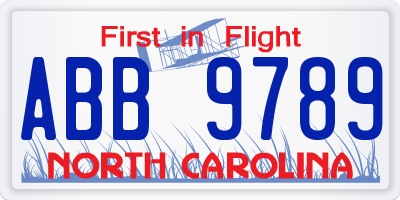 NC license plate ABB9789