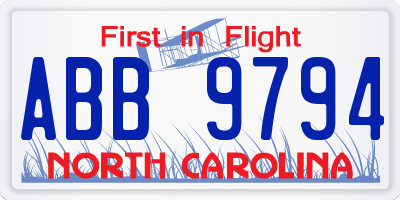 NC license plate ABB9794