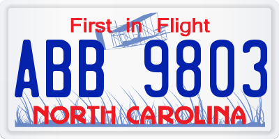 NC license plate ABB9803