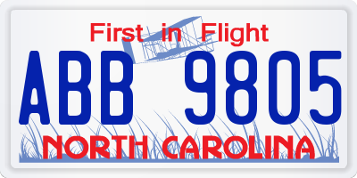 NC license plate ABB9805