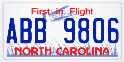 NC license plate ABB9806