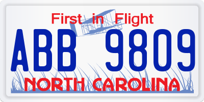 NC license plate ABB9809