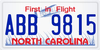 NC license plate ABB9815
