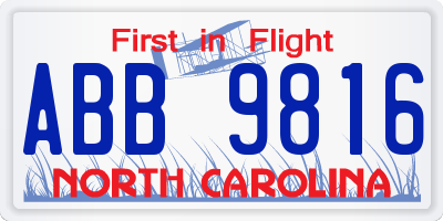NC license plate ABB9816