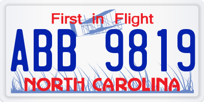 NC license plate ABB9819