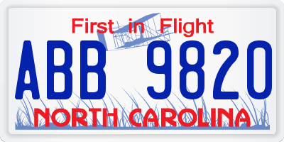 NC license plate ABB9820