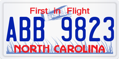 NC license plate ABB9823