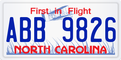NC license plate ABB9826