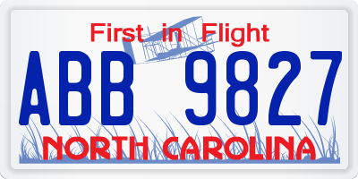 NC license plate ABB9827