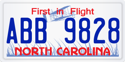 NC license plate ABB9828