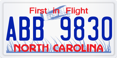 NC license plate ABB9830