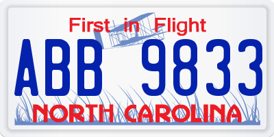 NC license plate ABB9833
