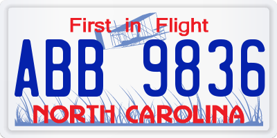 NC license plate ABB9836
