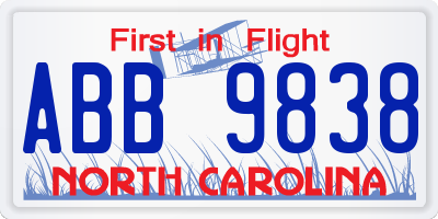 NC license plate ABB9838