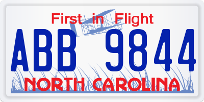 NC license plate ABB9844