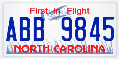 NC license plate ABB9845
